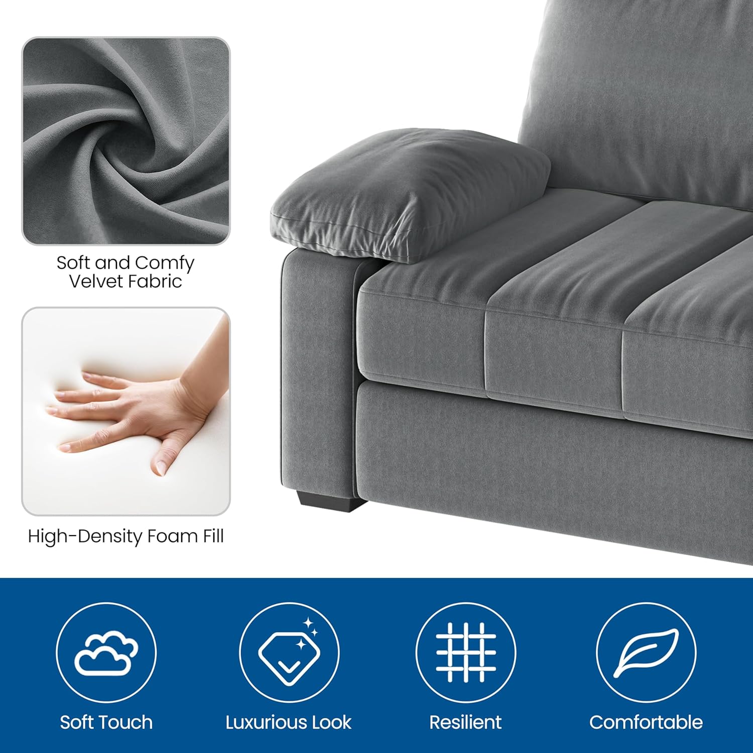 Yaheetech - Sofá de terciopelo de 79 pulgadas con bolsillos de almacenamiento y puertos USB, almohada y funda extraíbles, sofá moderno y cómodo sofá de dos plazas para sala de estar, departamento