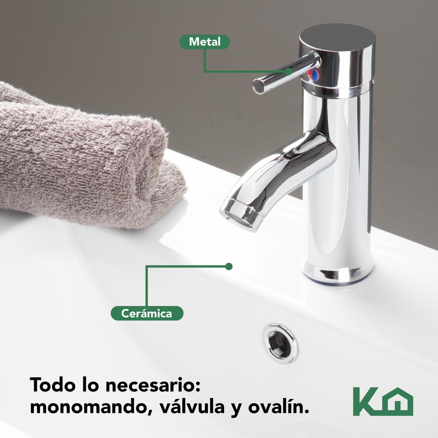 Kingshouse | Gabinete para Baño con Ovalín y Monomando – Mueble de Baño Lavamanos con 2 Cajones – Lavabo – Gabiente Organizador - Color Gris Mate – Fibra de Madera MDF – Lavamanos De Cerámica