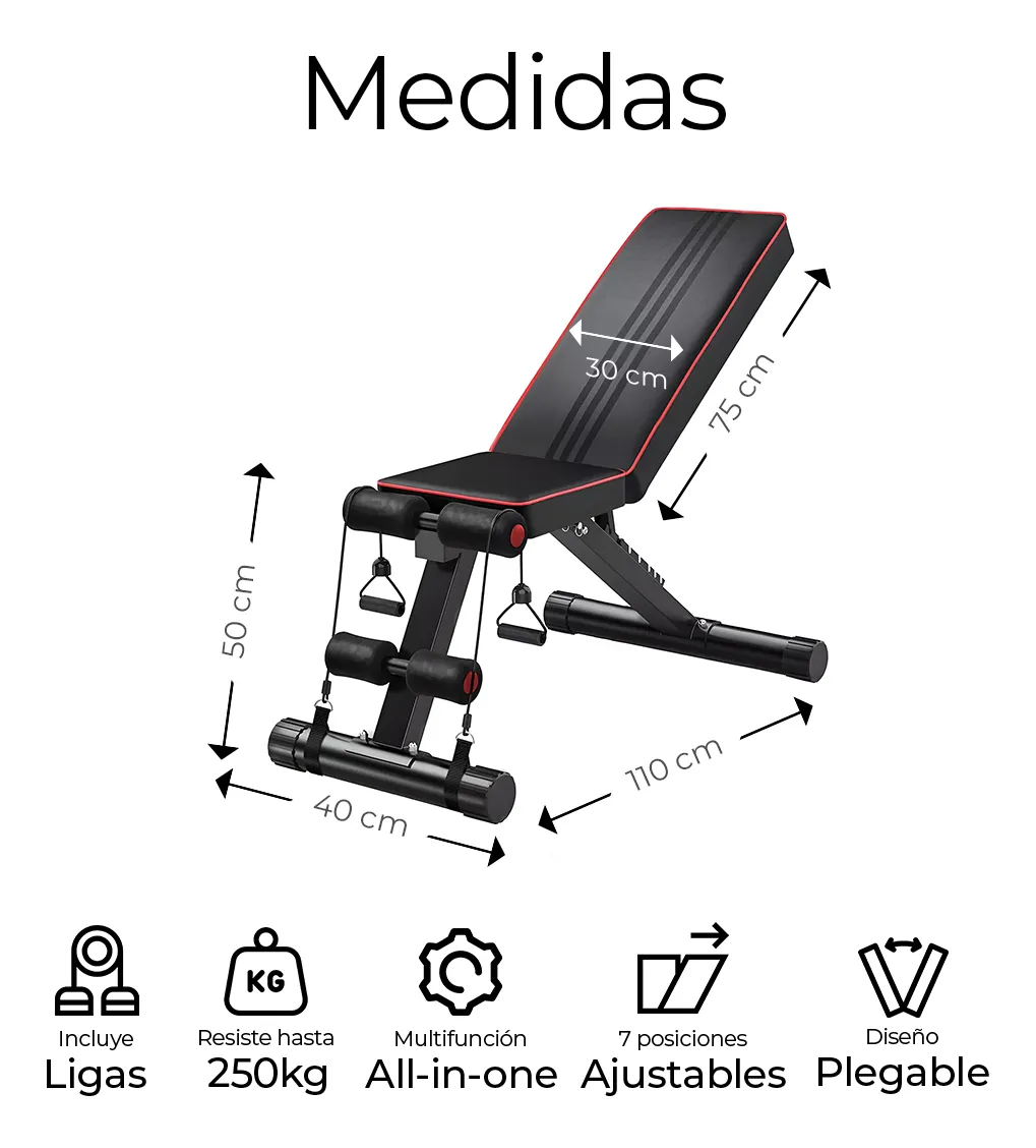 Banco De Ejercicio Fitness Multiposiciones Ligas Abdominales