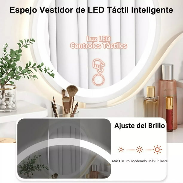Tocador De Dormitorio Con Espejo Led Cajone Compacto Moderno