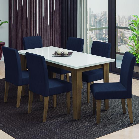 Juego de mesa de comedor Miami con 6 sillas Trieste de gamuza 1,60 m Cedro / Blanco roto / Dobuê Plomo - Movale