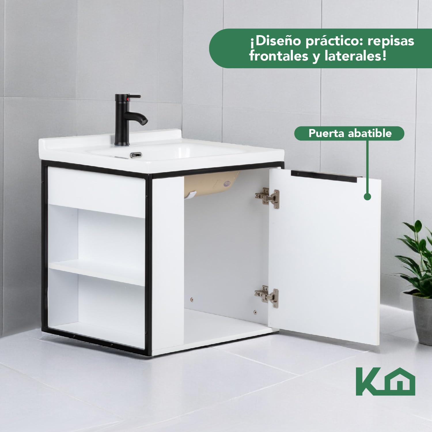 Kingshouse | Gabinete para Baño con Ovalín y Monomando – Mueble de Baño Lavamanos con 2 Cajones – Lavabo – Gabiente Organizador - Color Gris Mate – Fibra de Madera MDF – Lavamanos De Cerámica