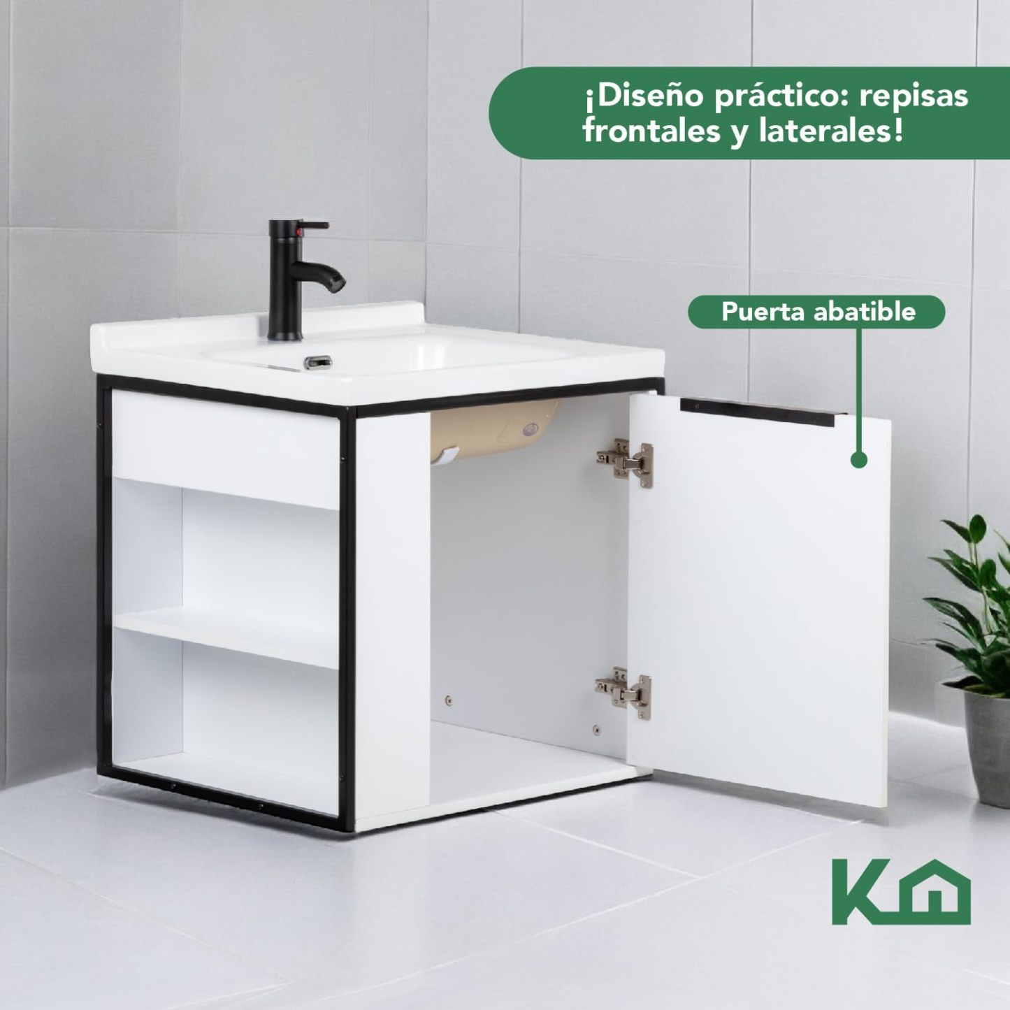 Kingshouse | Gabinete para Baño con Ovalín y Monomando – Mueble de Baño Lavamanos con 2 Cajones – Lavabo – Gabiente Organizador - Color Gris Mate – Fibra de Madera MDF – Lavamanos De Cerámica