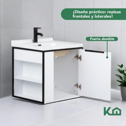 Kingshouse | Gabinete para Baño con Ovalín y Monomando – Mueble de Baño Lavamanos con 2 Cajones – Lavabo – Gabiente Organizador - Color Gris Mate – Fibra de Madera MDF – Lavamanos De Cerámica
