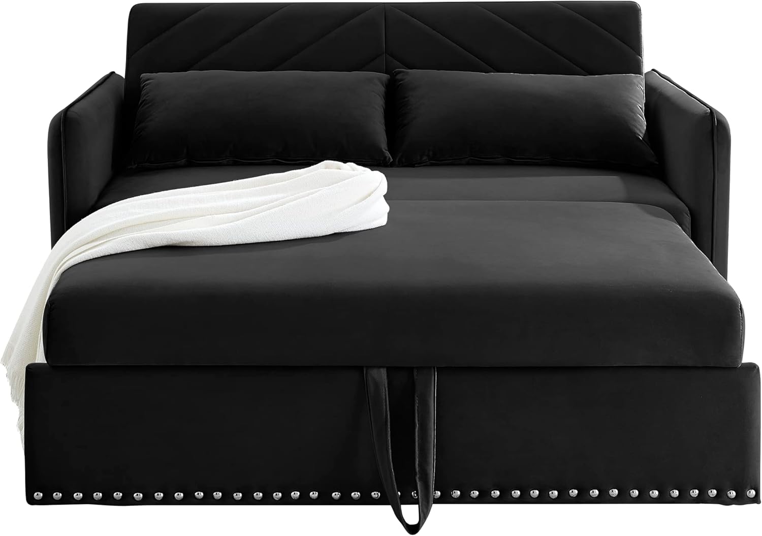 Miscoos - Sofá Cama de Terciopelo con Puerto USB 3 en 1 Ajustable, tirón, 2 Almohadas Lumbar, Bolsillo Lateral, Adecuado para Sala de Estar, recámara, Color Negro
