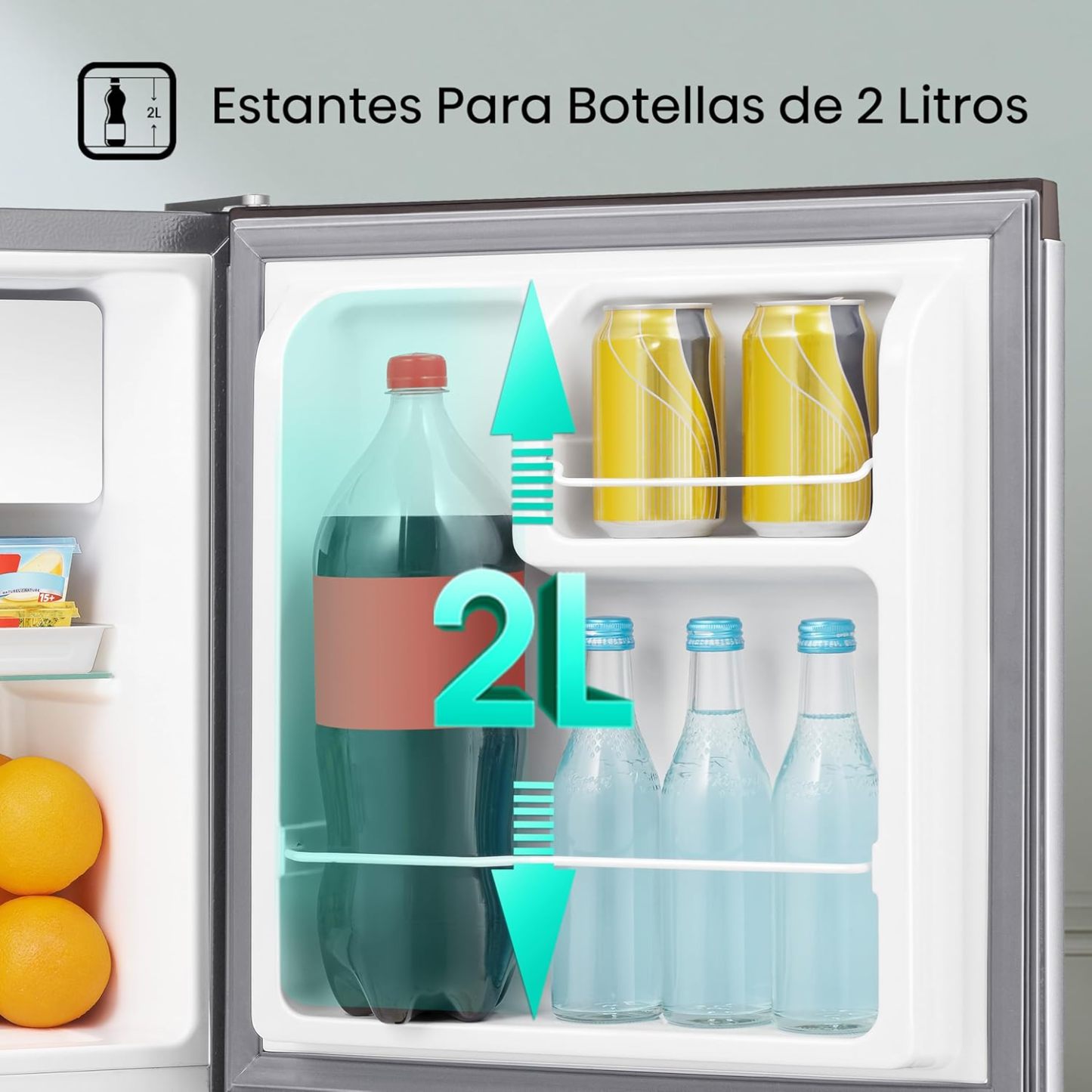 Hisense RR16D6AGX1- Frigobar,1.6 pies cúbicos,Congelador independiente,Termostato ajustable,Estantes para botellas de 2 litros,45x47x50cm(AnchoxLargoxAlto),Gris