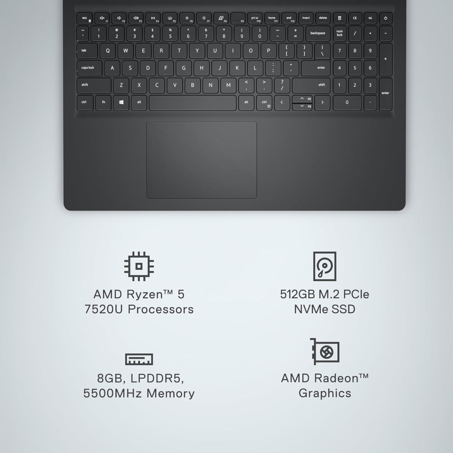 Dell Inspiron 15 3535 - visualización FHD de 15,6" (1920 x 1080), procesador AMD Ryzen 5 7520U, 8GB DDR4 RAM, 512GB SSD, AMD Radeon Graphics, Windows 11 Home, 6 meses de migración, negro carbón