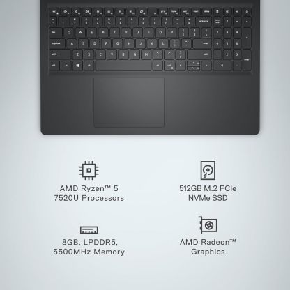 Dell Inspiron 15 3535 - visualización FHD de 15,6" (1920 x 1080), procesador AMD Ryzen 5 7520U, 8GB DDR4 RAM, 512GB SSD, AMD Radeon Graphics, Windows 11 Home, 6 meses de migración, negro carbón