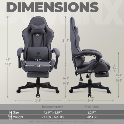 Dowinx - Silla de Juego de Tela con cojín de Resorte de Bolsillo, Silla de Juego de Masaje con reposacabezas, Silla ergonómica de computadora con reposapiés de 300 Libras, Negro y Gris