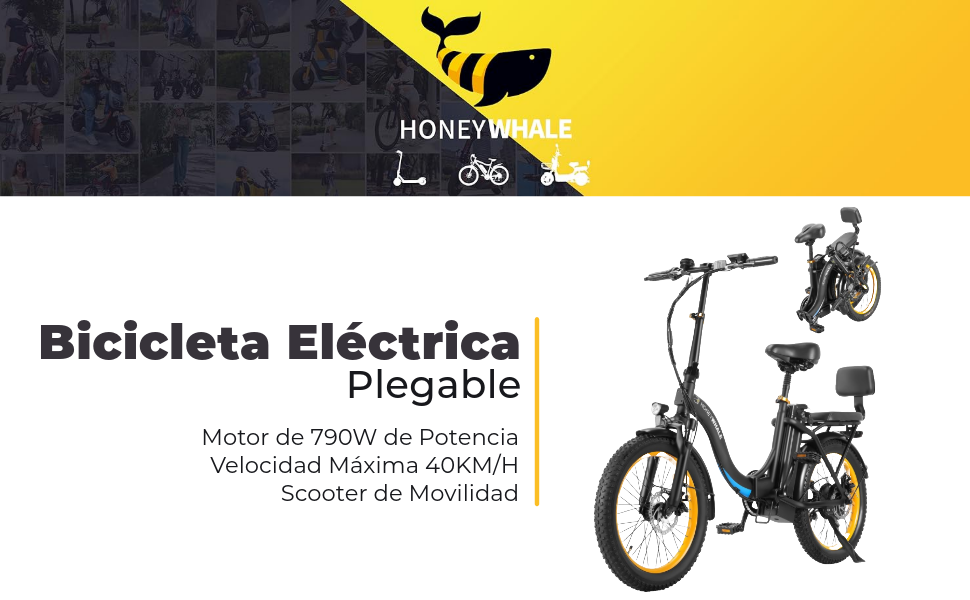 BW02 Bicicleta Electrica Plegable para Adultos, Potencia M&aacute;xima del Motor 790W