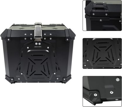 Labwork - Caja trasera para motocicleta de 45 l, con placa de montaje, aleación de aluminio dura, cierre de seguridad contra robo, metal plateado, caja trasera para maletero