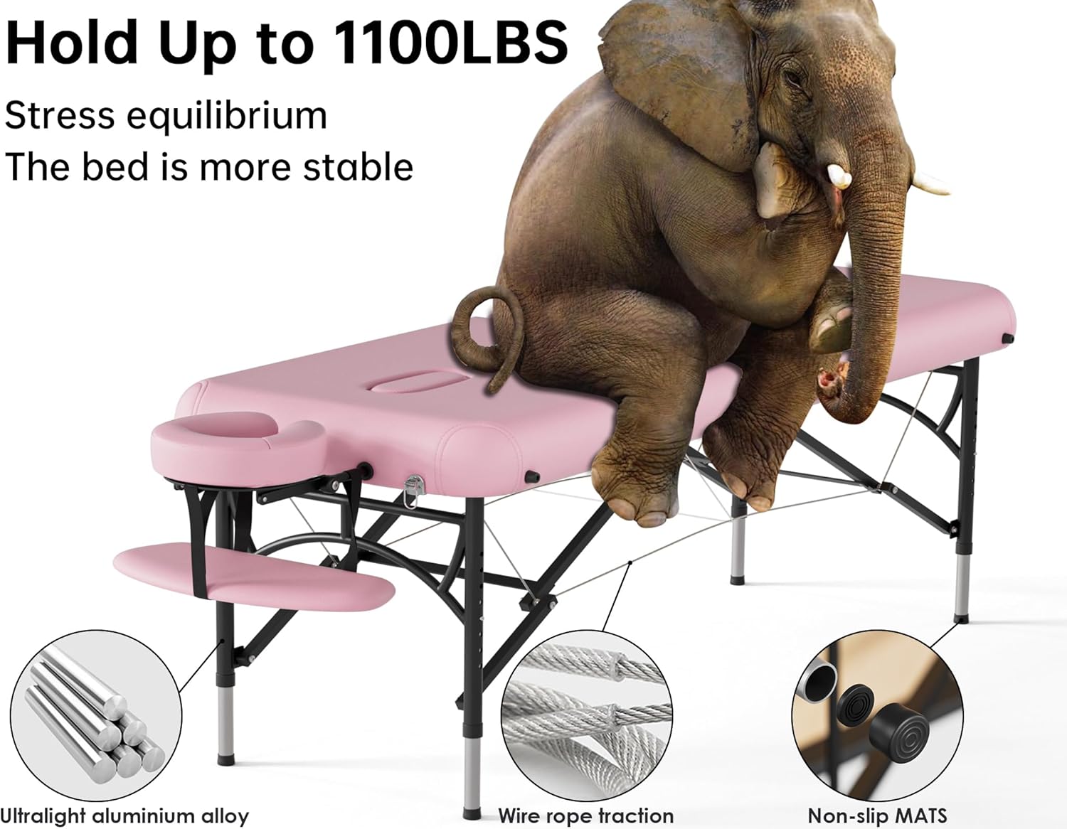 CLORIS - Mesa de masaje profesional de 84 pulgadas, portátil, 2 plegables, ligera, para spa, cama de tatuaje, altura ajustable con bolsa de transporte y pierna de aluminio que soporta hasta 1000