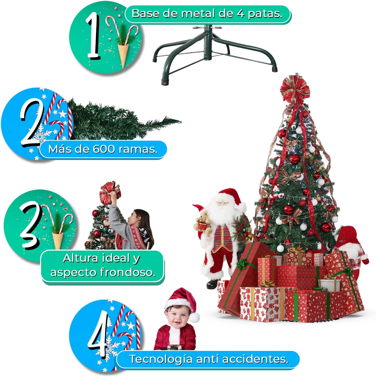 JARDIMANÍA, Árbol Navidad Premium, Pino Artificial, 630 Ramas, 180 cm de Altura