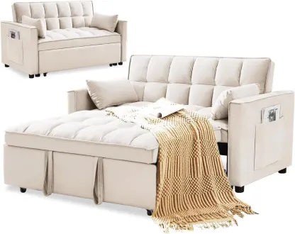 SofÃ¡ cama convertible de terciopelo con respaldo regulable en altura, almohadones con espacio de almacenamiento y sofÃ¡ cama extraÃ­ble
