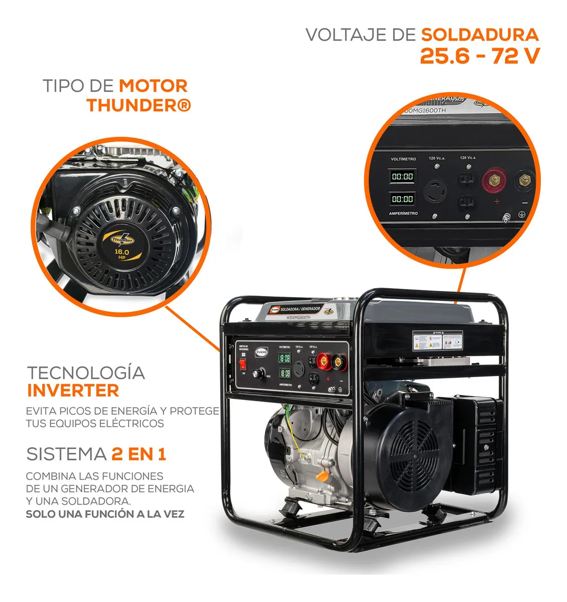 Soldadora Generador Inverter Evans 16hp 3kva 80/230a Color Negro Frecuencia 60 Hz