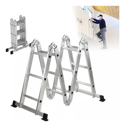 Escalera 12 Peldaños Andamio Multiposiciones Plegable 3.35m Color Plateado SelectShop HR9C5