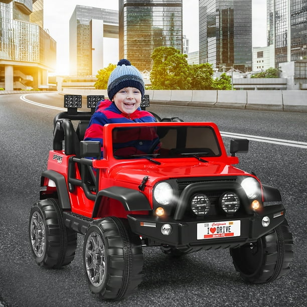 Costway Coche Eléctrico Montable para Niños de Batería 12V con 2 Asientos con Mando 2,4G 3 Velocidades Música Bocina Puerto USB Luces LED Rojo Costway Modern