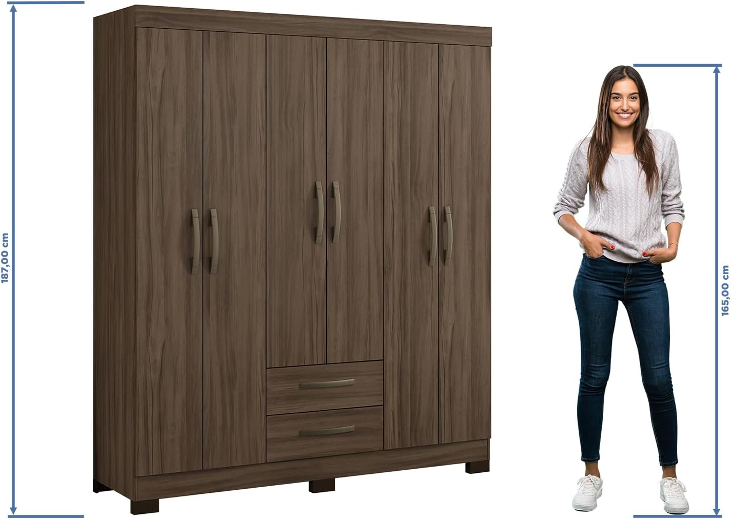 Skal Living Ropero Closet Moderno 6 Puertas y 2 Cajones NT5130 Nogal
