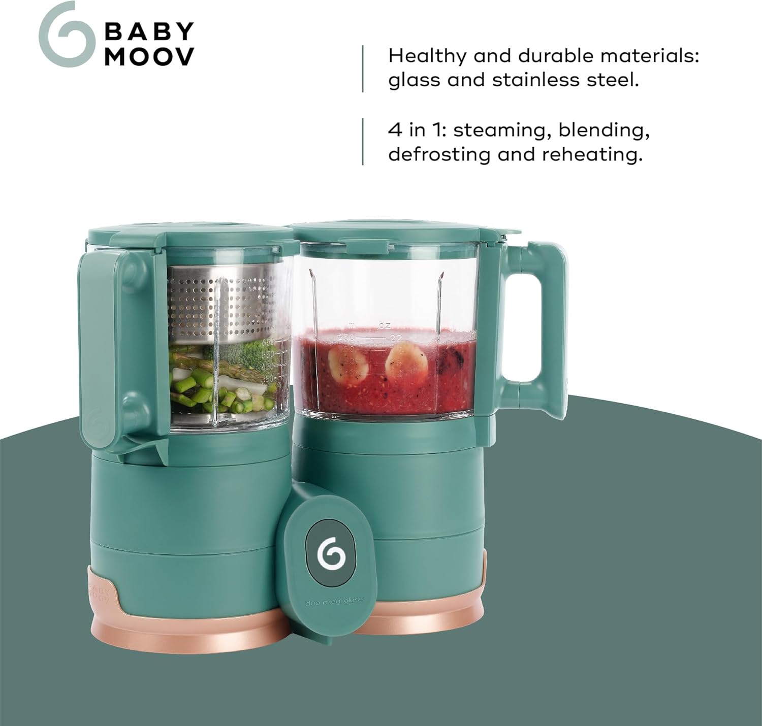 Babymoov Duo Meal 6 en 1: Procesador de Alimentos para Bebés con Vaporizador y Licuadora de Velocidades Múltiples, Calienta y Descongela (Aprobado por Nutricionistas), Gris