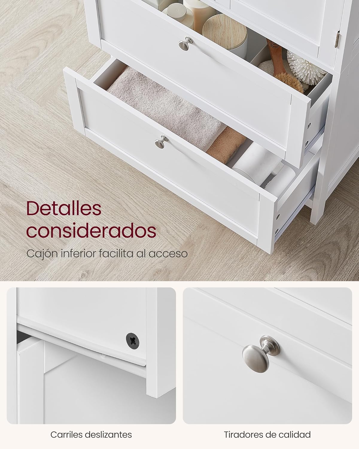 VASAGLE Mueble de Baño, Armario de Baño, Armario de Cocina, con 2 Puertas y 2 Cajones, Estantes Ajustables, 30 x 60 x 110 cm, Gris Paloma MBBC551G02