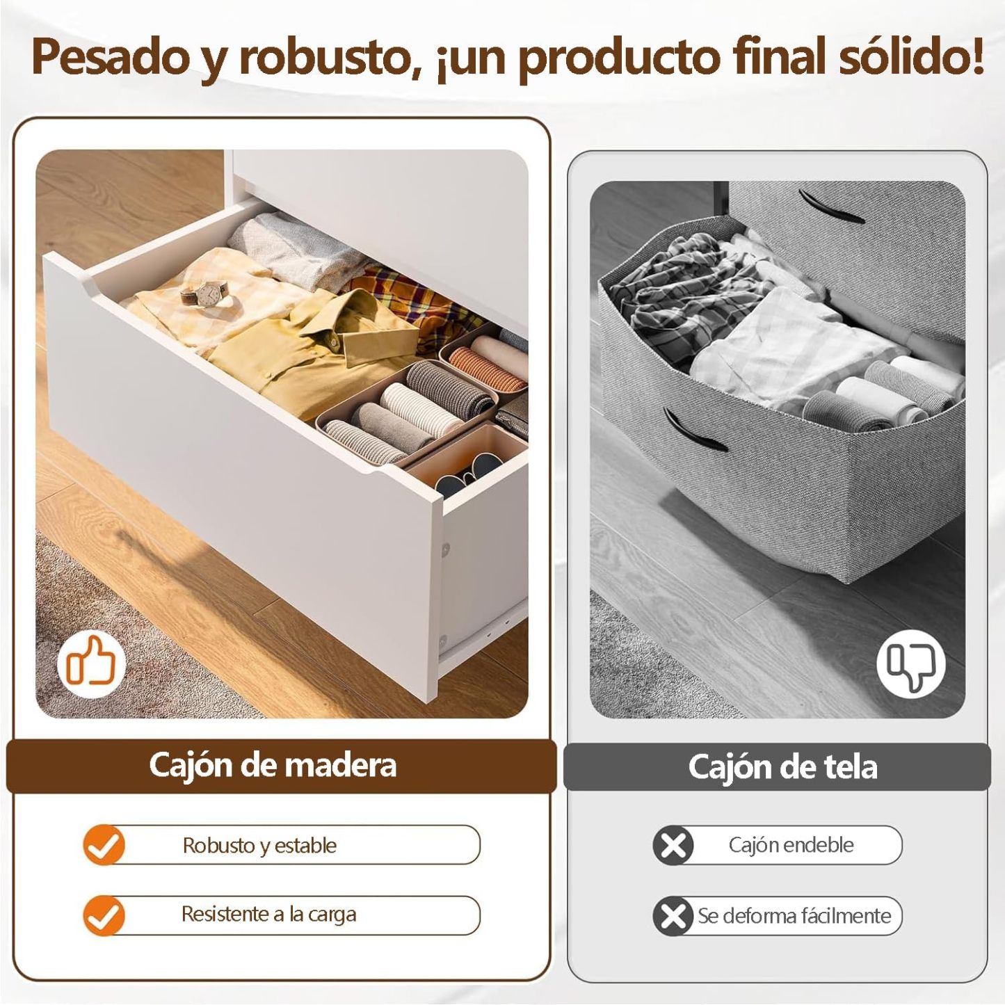 UNKKS Cajonera para Recamara para Hogar Y Oficina, Cómoda de 6 Cajones de Madera y riel de Metal Liso,Cómoda de Madera Grande y Cómoda para Recámara 70 * 40 * 110CM (Negro)