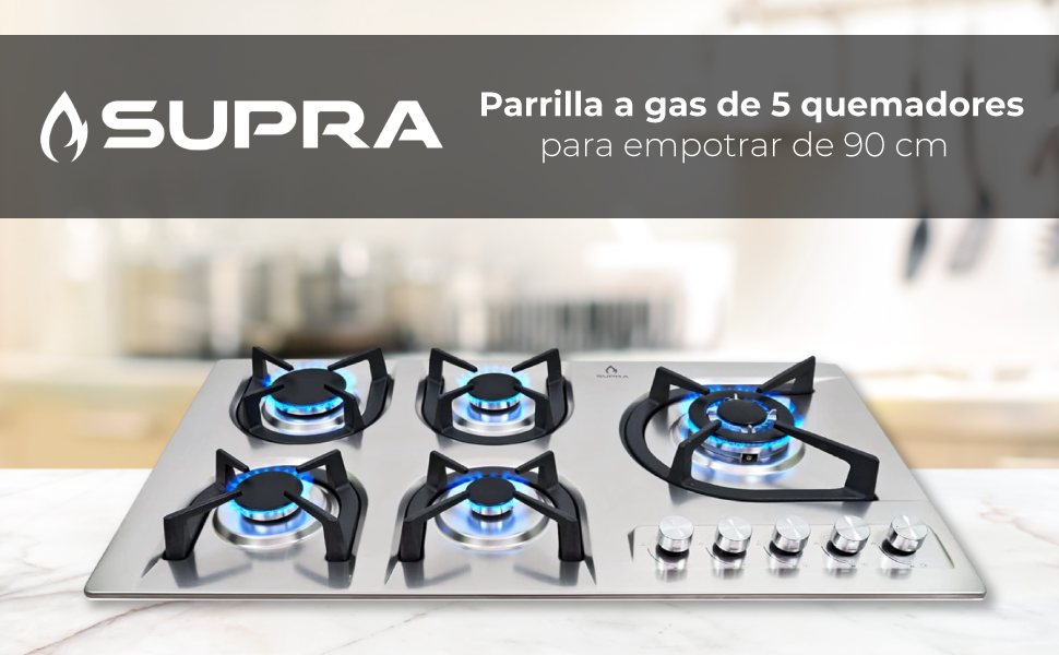 SUPRA Parrilla a gas de 5 quemadores para empotrar de 90 cm