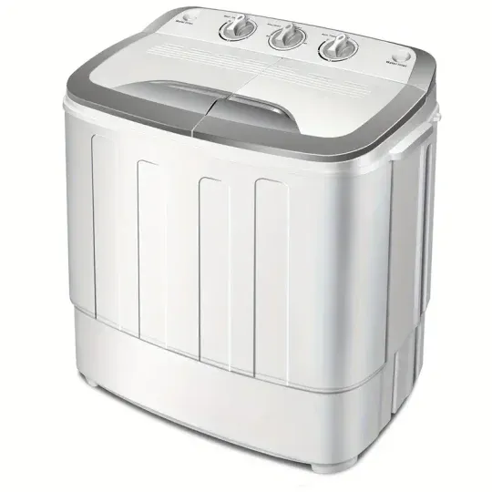 Costway Lavadora Portátil Semi-Automática de 13lbs con Doble Tambor - Diseño Compacto y Ahorra Espacio con Bomba de Drenaje Integrada, Acabado en Gris, Ideal para Cargas Pequeñas, Apartamentos y Camping - Fácil de Operar y Eficiente en Energía