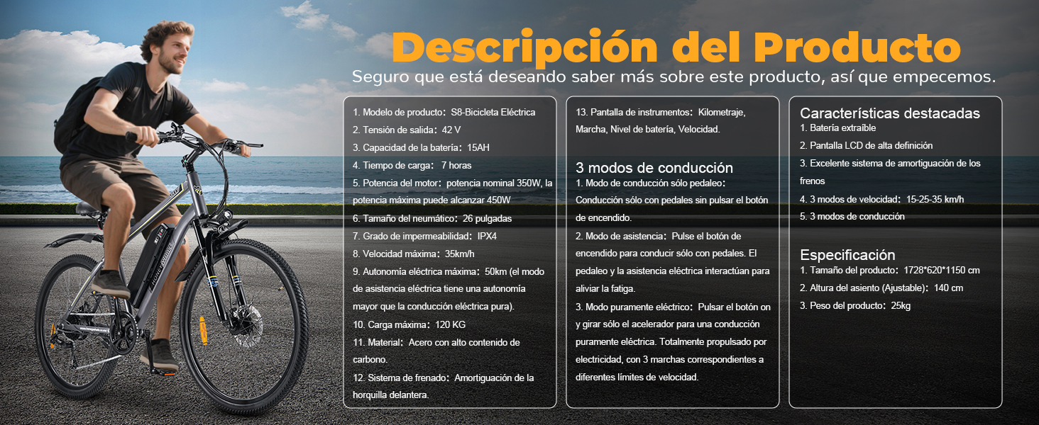 HONEYWHALE S8 Bicicleta El&eacute;ctrica para Adultos