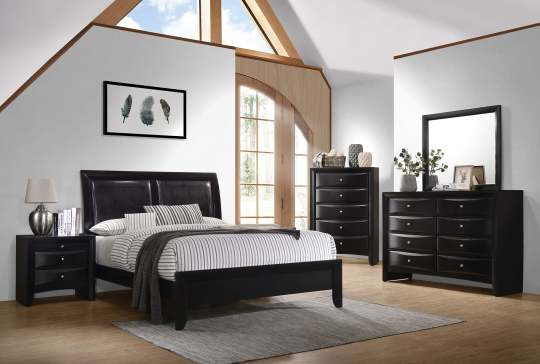 CAROLINE Eastern King Upholstered Panel Bed Black