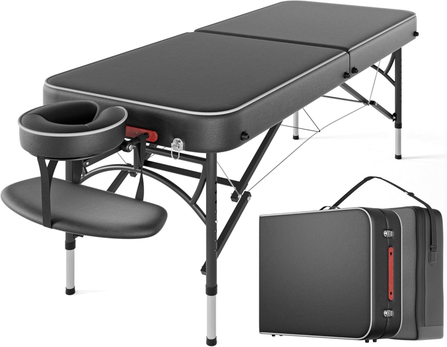 CLORIS - Mesa de masaje profesional de 84 pulgadas, portátil, 2 plegables, ligera, para spa, cama de tatuaje, altura ajustable con bolsa de transporte y pierna de aluminio que soporta hasta 1000