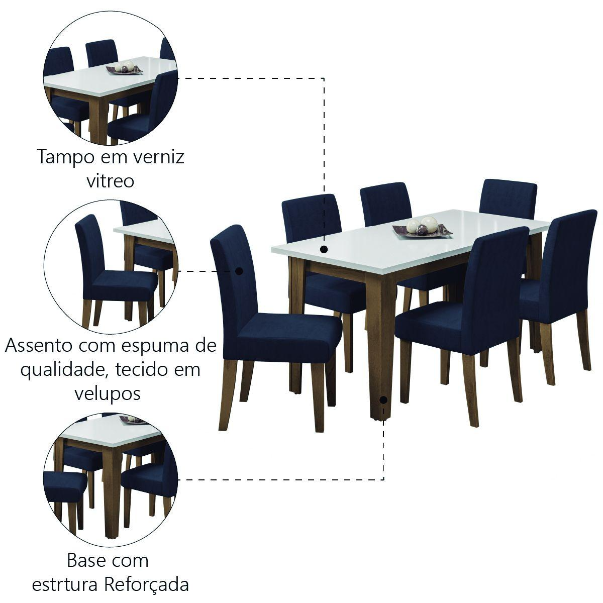 Juego de mesa de comedor Miami con 6 sillas Trieste de gamuza 1,60 m Cedro / Blanco roto / Dobuê Plomo - Movale