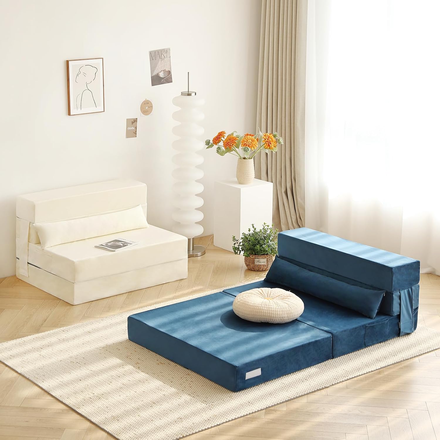Tiita - Sillón de futón, tamaño individual, sofá cama plegable con almohada, colchón de piso y futón para sala de estar, recámara, uso de invitados, departamento