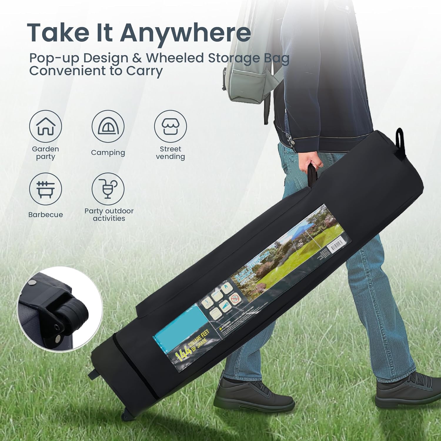 PHI VILLA - Toldo parasol con bloqueo UV de 4 x 4 m con kits de herramientas, pantalla de cenador para patio al aire libre, eventos de jardín, marrón-Clavijas de tierra para tienda de campaña al aire libre, clavijas para campamento con dosel