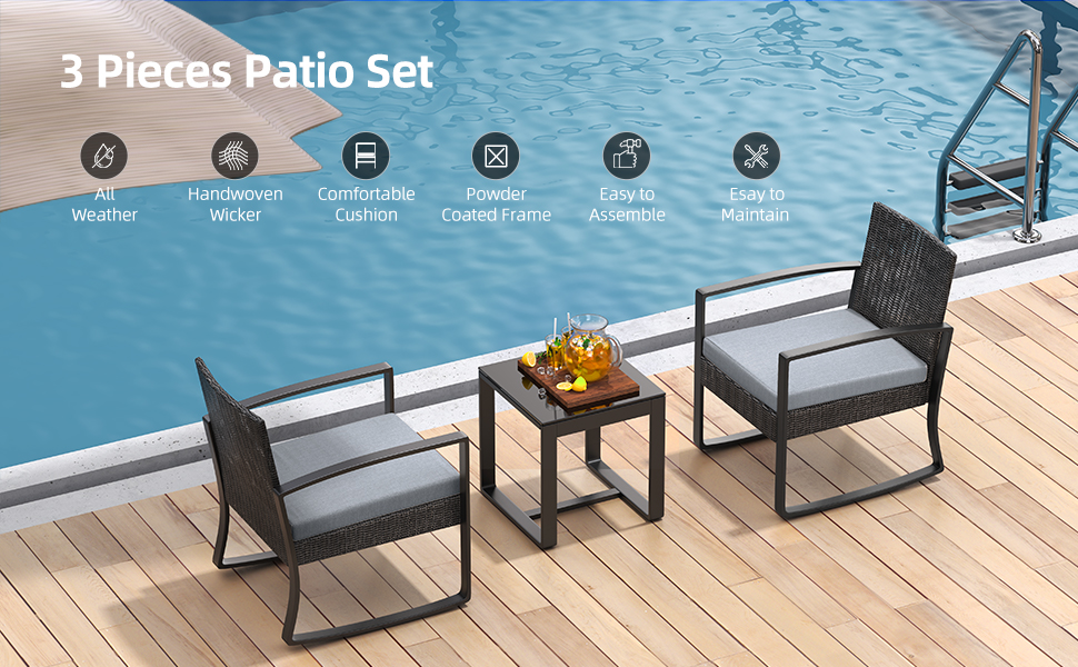 Qsun - Juego de muebles de patio de 3 piezas