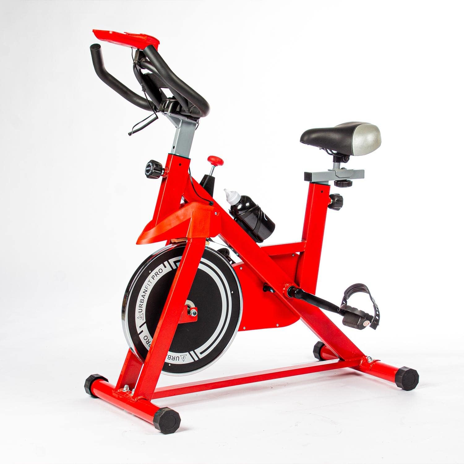 UrbanFit Pro - Bicicleta para Spinning, Estática - Disco de 7 kg - Monitor Electrónico, 6 Funciones - Bici Fija, Ajustable - Cardio en Casa - Varios Colores