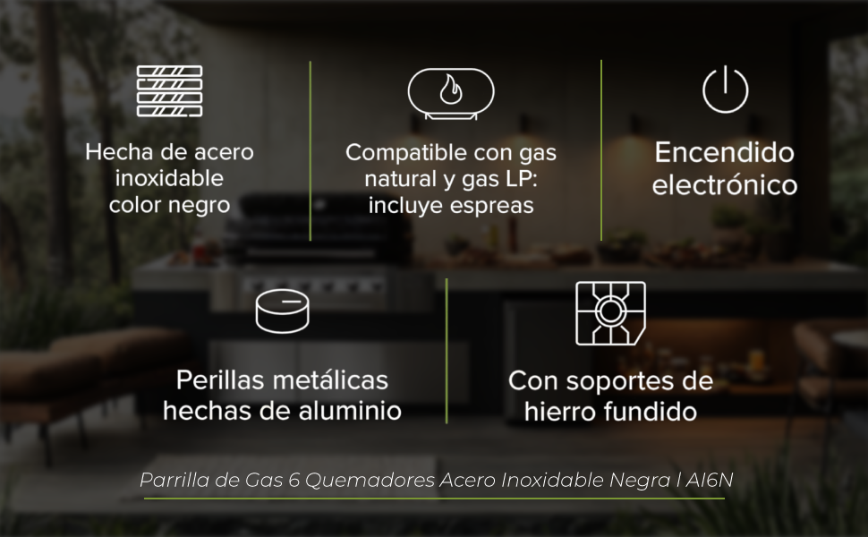AVERA Parrilla de Gas 6 Quemadores 86cm