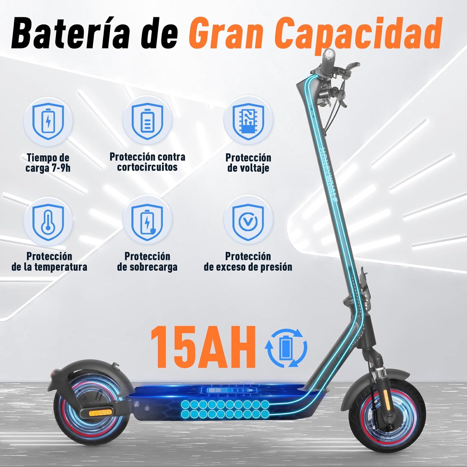 HONEYWHALE E9 MAXS Scooter Eléctrico Plegable para Adultos, Patin electrico con Motor de hasta 650W, Velocidad Máxima de 32KM/H, Autonomía Máxima 40KM, Batería (36V, 15AH)