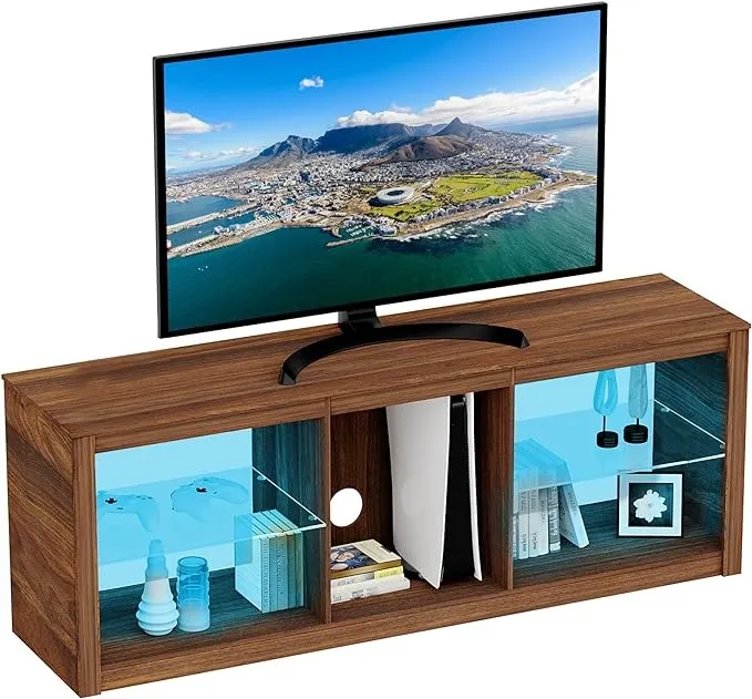 Mesa para TV Living 150cm Café Luces LED Vidrio Templado 55''