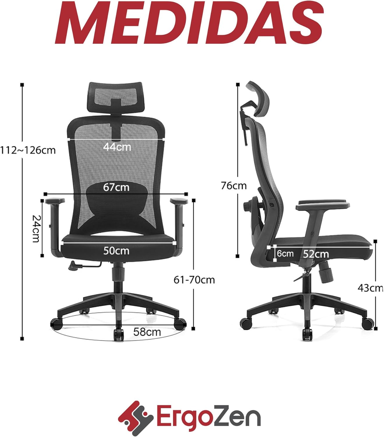 ERGOZEN Silla de Oficina Ergonómica Ejecutiva. Silla Escritorio con Cabecera y Soporte Lumbar Ajustable, Silla ergonomica de Escritorio con Respaldo de Malla y reposabrazos Ajustable.