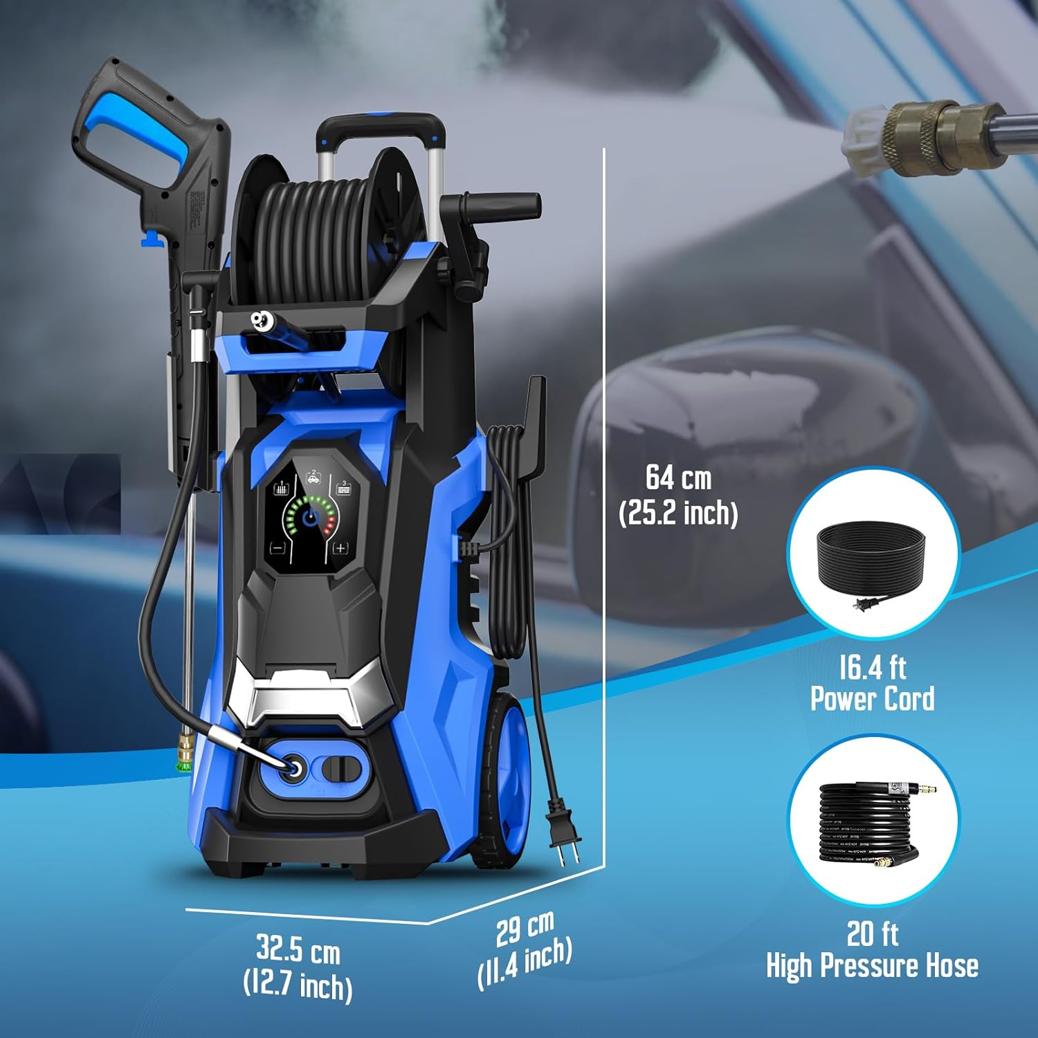 Electric Pressure Washer 4500 PSI 3.2 GPM Touch Screen Adjustable Pressure,4 Nozzles and 500ml Foam Cannon Power Washer Cleaning for Patio