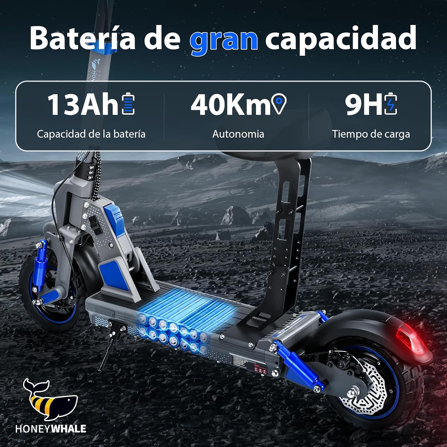 HONEYWHALE C1 Scooter Eléctrico Adulto con Asiento, Patín Eléctrico Plegable con Motor 980W, Velocidad Máxima 45 km/h, Batería 13AH-Autonomía 40km