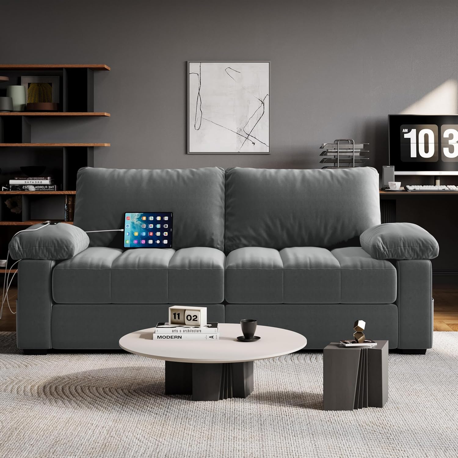 Yaheetech - Sofá de terciopelo de 79 pulgadas con bolsillos de almacenamiento y puertos USB, almohada y funda extraíbles, sofá moderno y cómodo sofá de dos plazas para sala de estar, departamento