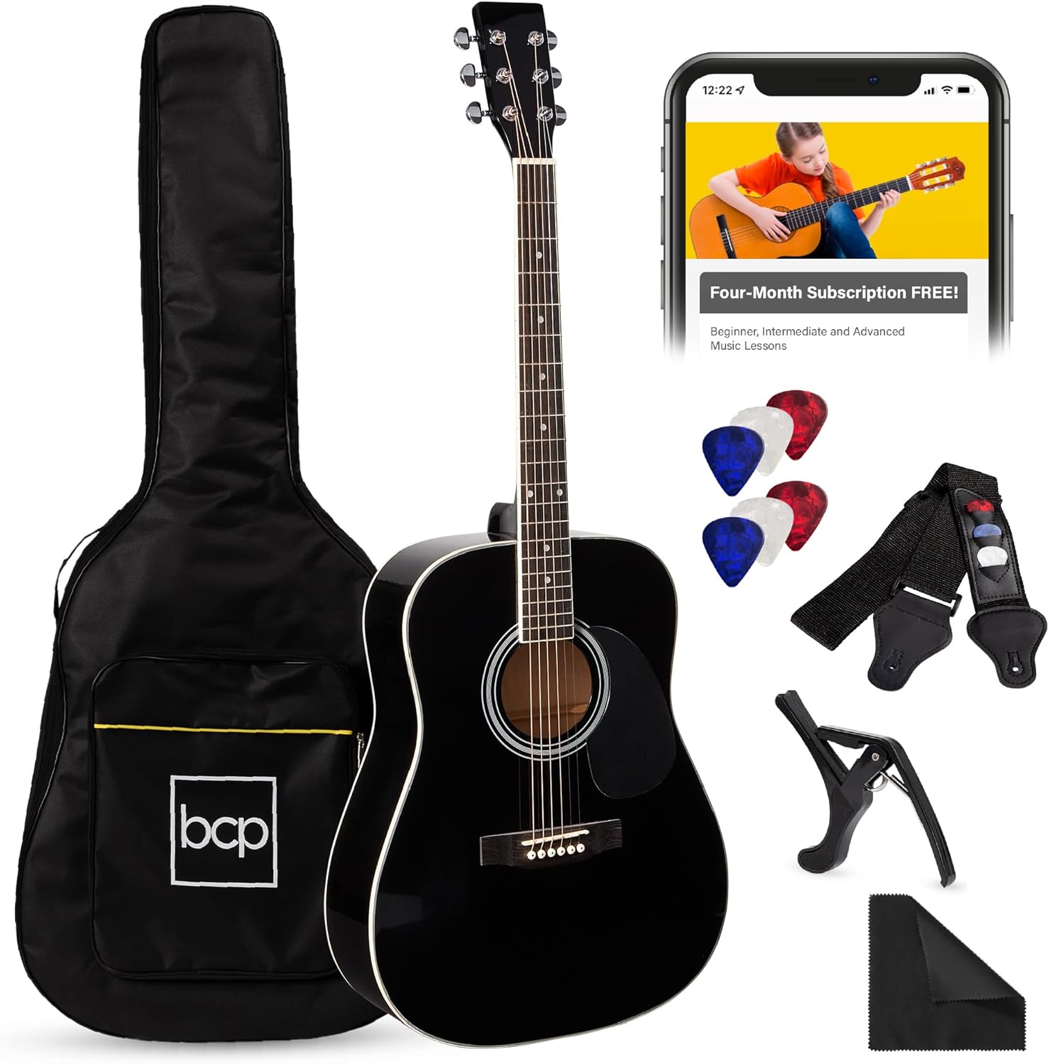 Best Choice Products - Guitarra acústica de madera de 41 pulgadas, negra, kit de guitarra, para principiantes y avanzados, incluye accesorios y bolsa de concierto