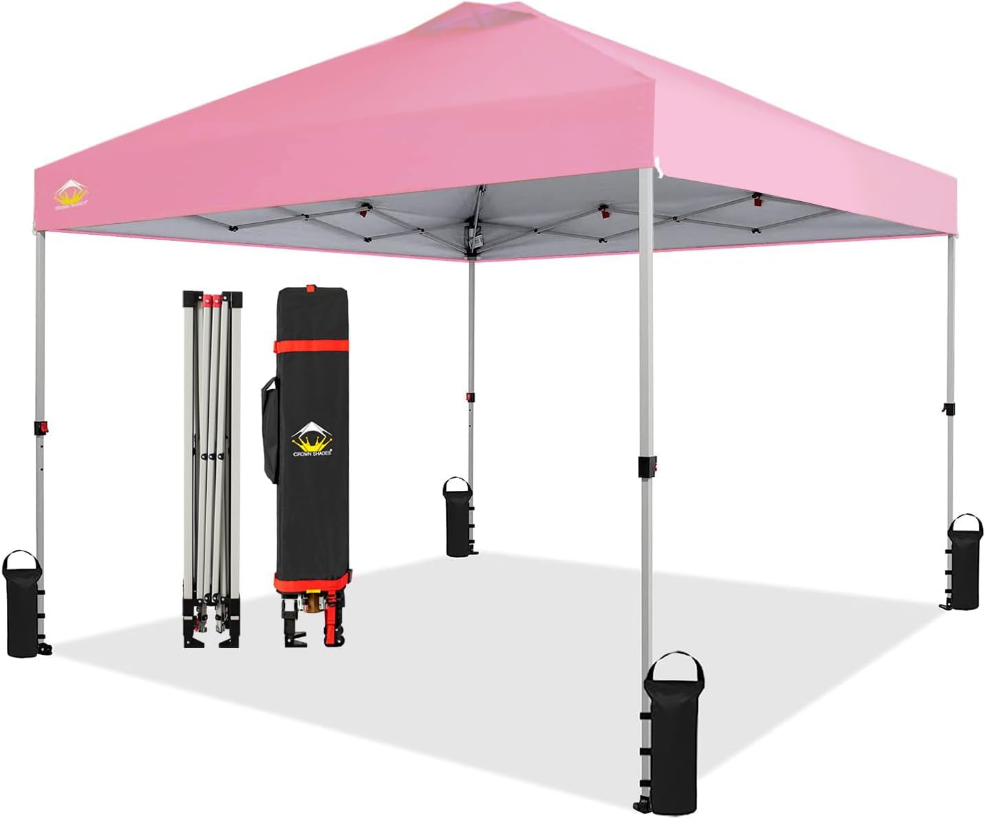 CROWN SHADES - Toldo desplegable de 3.60 x 3.60 metros, toldo patentado de un empuje con bolsa de transporte con ruedas, 8 estacas y 4 cuerdas, negro