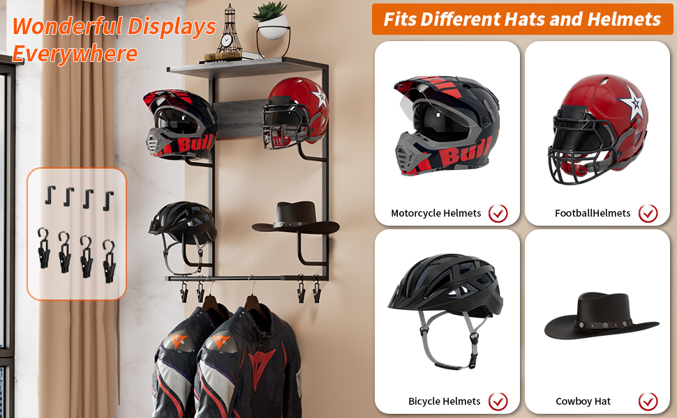 Soporte para casco de motocicleta montado en la pared