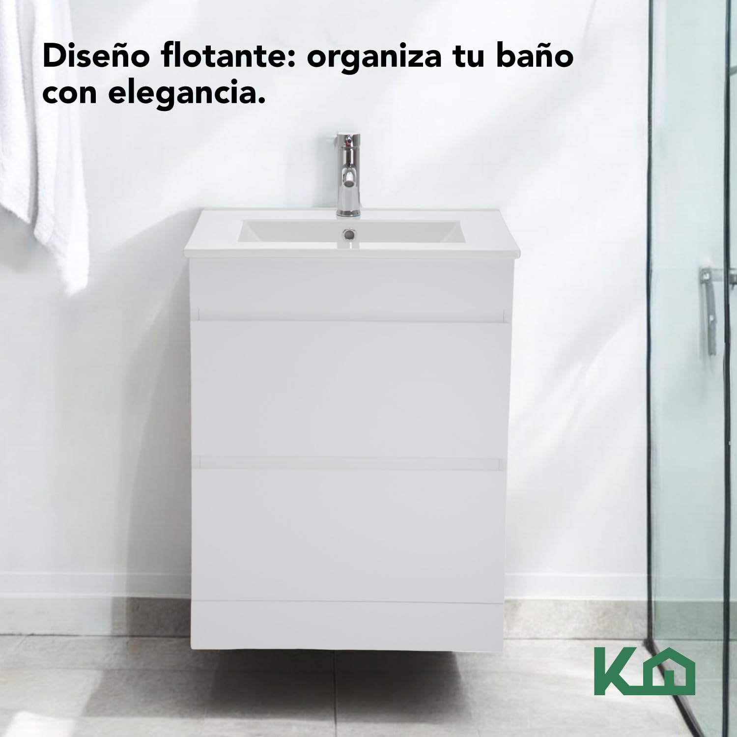 Kingshouse | Gabinete para Baño con Ovalín y Monomando – Mueble de Baño Lavamanos con 2 Cajones – Lavabo – Gabiente Organizador - Color Gris Mate – Fibra de Madera MDF – Lavamanos De Cerámica