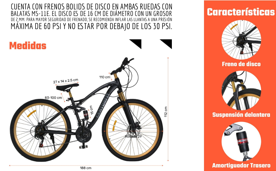 Bicicleta Monta&ntilde;a Aluminio Rodada 29 21 Velocidades Doble Suspension Frenos Disco Soporta 120 Kg