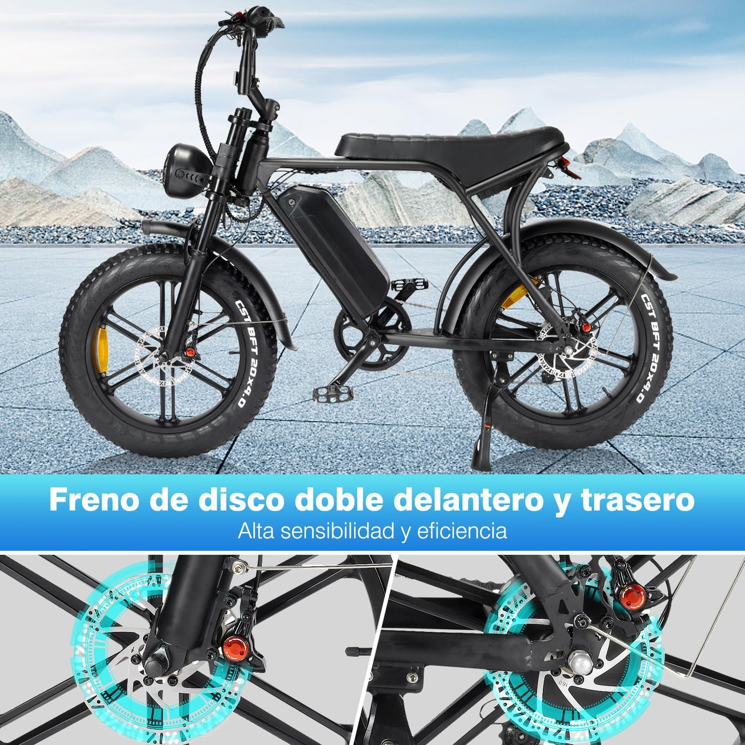 NOVANGUA Bicicleta Eléctrica para Adultos,750 W,48V 15Ah Batería Extraíble, Bicicleta Eléctrica de 65km Larga Distancia & 50KM/h,Shimano 7 Velocidades y Amortiguador Doble para Moto de Cross