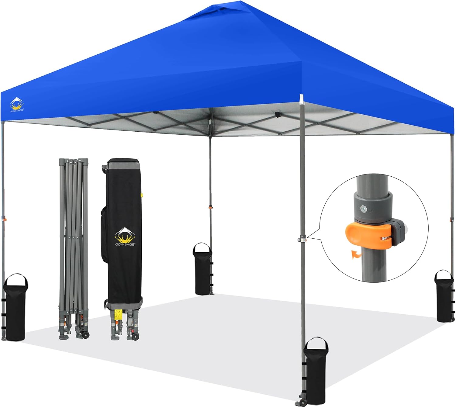 CROWN SHADES - Toldo desplegable de 3.60 x 3.60 metros, toldo patentado de un empuje con bolsa de transporte con ruedas, 8 estacas y 4 cuerdas, negro