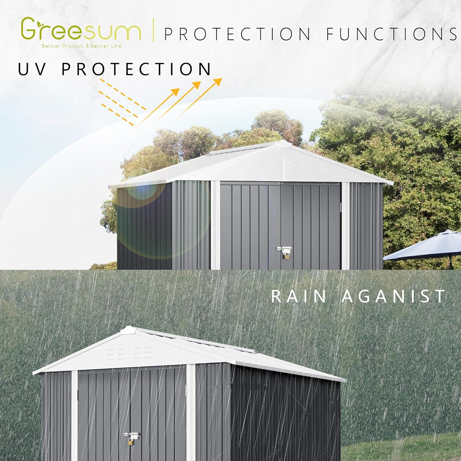 Greesum - Cobertizo de almacenamiento de metal para exteriores, 5 pies x 3 pies, herramienta de acero para cobertizo de almacenamiento con puerta y cerradura, para patio trasero, jardín, patio, césped (5 x 3 pulgadas), color café